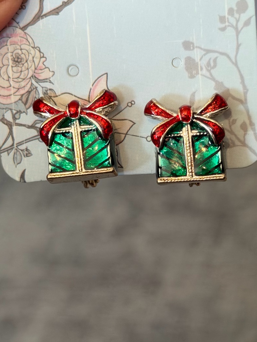 TJG Christmas box clip on earrings